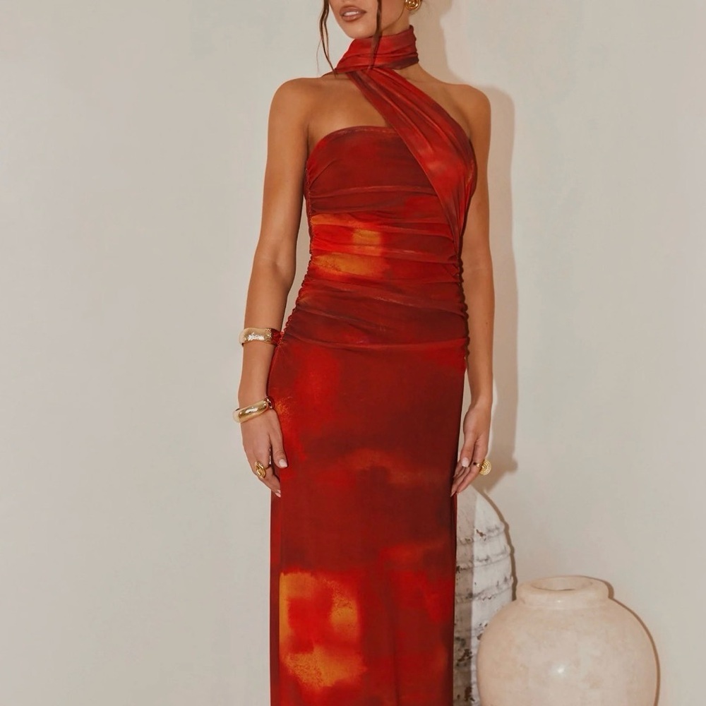 Peppermayo Strapless Red and Orange Dress (Scarlet Blur)